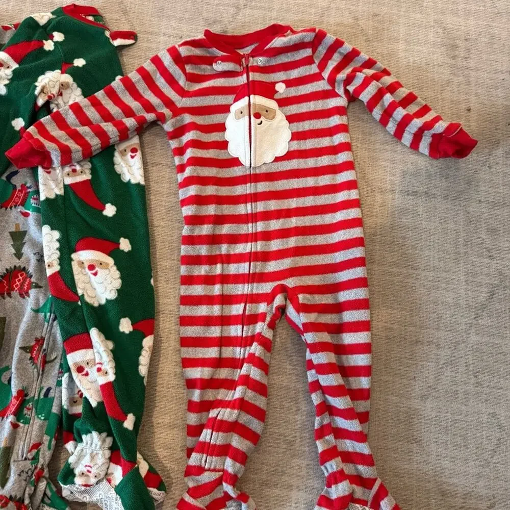 Carters Festive Christmas Kids One Piece PJs Pajamas Set Red and Green 2T